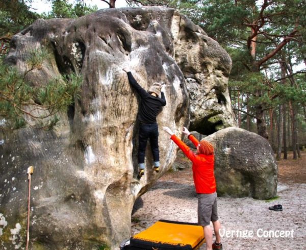 Stage escalade à Fontainebleau : progresser techniquement avec un moniteur